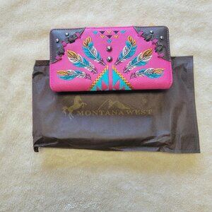 Monatana West Pink with Feathers Wallet
